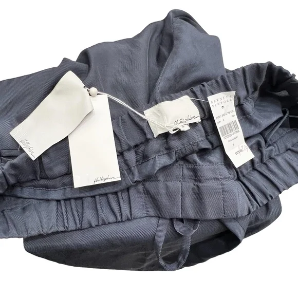3.1 PHILLIP LIM DARK GRAY DRAWSTRING ELASTIC PAPER BAG WAIST TAPERED LEG PANTS